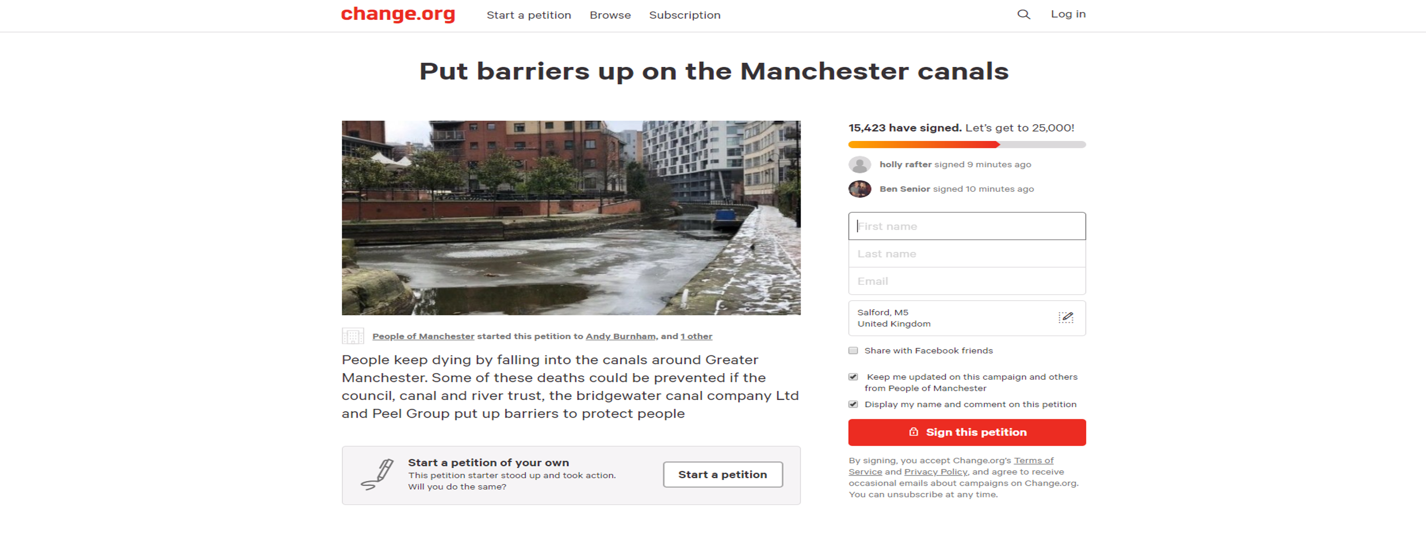 Canal Barrier Petition