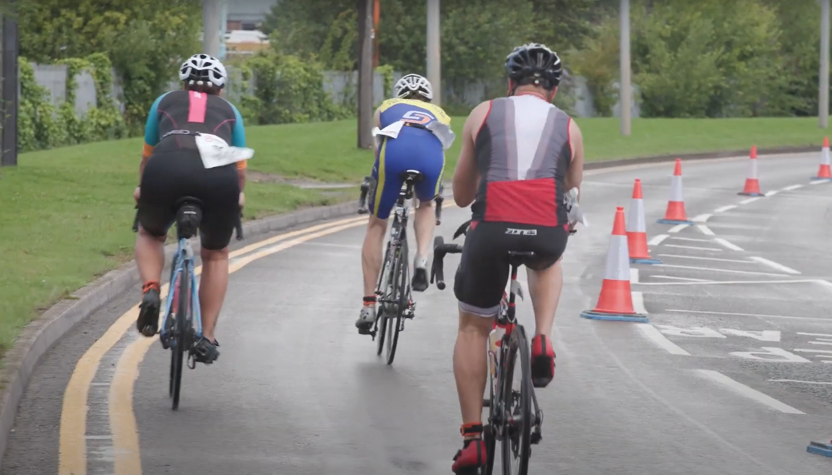 Cycling during the triathlon.