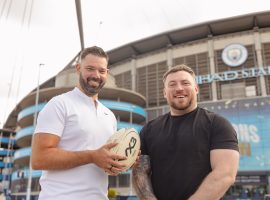 Nick Ryan with the Manchester Select player and rugby veteran, Chris Bamber.