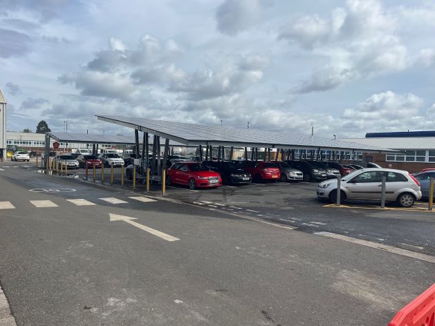 A solar car port at Salford Council's depot