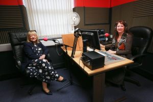 Salix Homes CEO Sue Sutton, left, and Jill Bowyer recording Let's Talk Housing