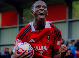 Salford City loanee Tyrese Fornah celebrating win