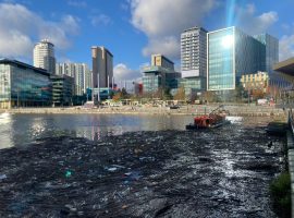 Cleanup effort begins in Salford Quays in wake of Storm Bert