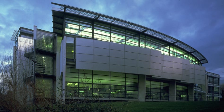 Centenary Building, Salford University. Image via Hodder & Partners