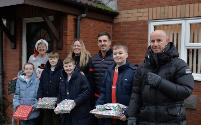 Gary Neville and Nicky Butt delivering presents -  Foundation 92