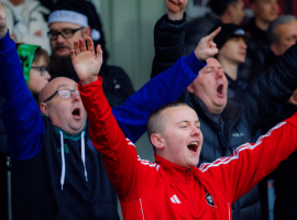 Salford City fans celebrate boxing day win over Barrow