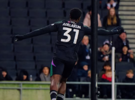 Habeeb Adelakun celebrating. Credit: Salford City FC