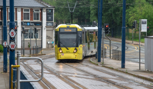 Tram halted between Eccles and MediaCity provided by the TfGm