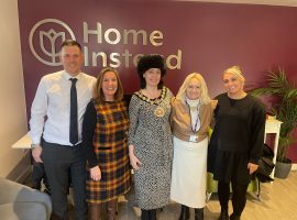   Madam Mayor with Nicky Leack Registered Care Manager & Operations Director, Susan Robinson, Shirley Cunningham from AGE UK, Madison Greenhalgh Home Instead Salford Office Co-ordinator