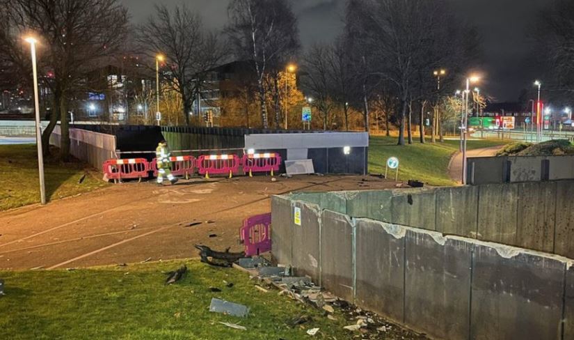 Police respond to a road traffic collision with one car on the railway line