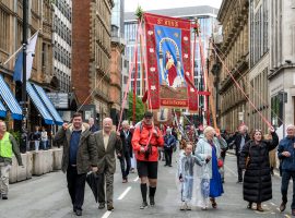 The annual Whit Walks parade from Manchester Cathedral and service at St Peter's Square, Manchester by the Diocese of Manchester. Picture by Paul Heyes, Monday May 27, 2024.