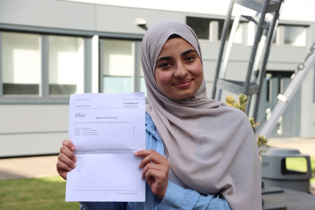Maya on A-Level Results Day provided by Pendleton Sixth form college