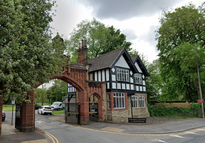 Agecroft Cemetery - https://www.google.com/maps/place/Agecroft+Cemetery+%26+Crematorium/@53.5101184,-2.2942238,3a,75y,121.54h,97.52t/data=!3m7!1e1!3m5!1sU-uKdc0XlwuqhuacPjBF0w!2e0!6shttps:%2F%2Fstreetviewpixels-pa.googleapis.com%2Fv1%2Fthumbnail%3Fcb_client%3Dmaps_sv.tactile%26w%3D900%26h%3D600%26pitch%3D-7.5182794908929225%26panoid%3DU-uKdc0XlwuqhuacPjBF0w%26yaw%3D121.53776611158449!7i16384!8i8192!4m6!3m5!1s0x487bafb80ff28321:0x209addf4fda271b5!8m2!3d53.510285!4d-2.2924183!16s%2Fm%2F0n3w9xj!5m2!1e4!1e1?entry=ttu&g_ep=EgoyMDI1MDgxOS4wIKXMDSoASAFQAw%3D%3D