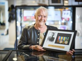 Elaine Prince with her grandfather's medals which are on display at the Broughton House Veteran Care Village museum (1)