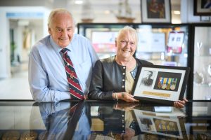 Owen Hammond and Elaine Prince with Joseph O'Connor's medals