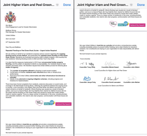 supplied from cllr Mishal Saeed. 