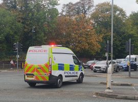 Police van at scene of Manchester Synagogue terror attack.